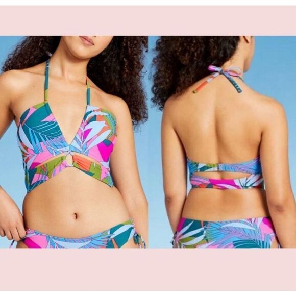 Xhilaration Lace-Up Halter Longline Bikini Top NWT | L - Picture 1 of 5